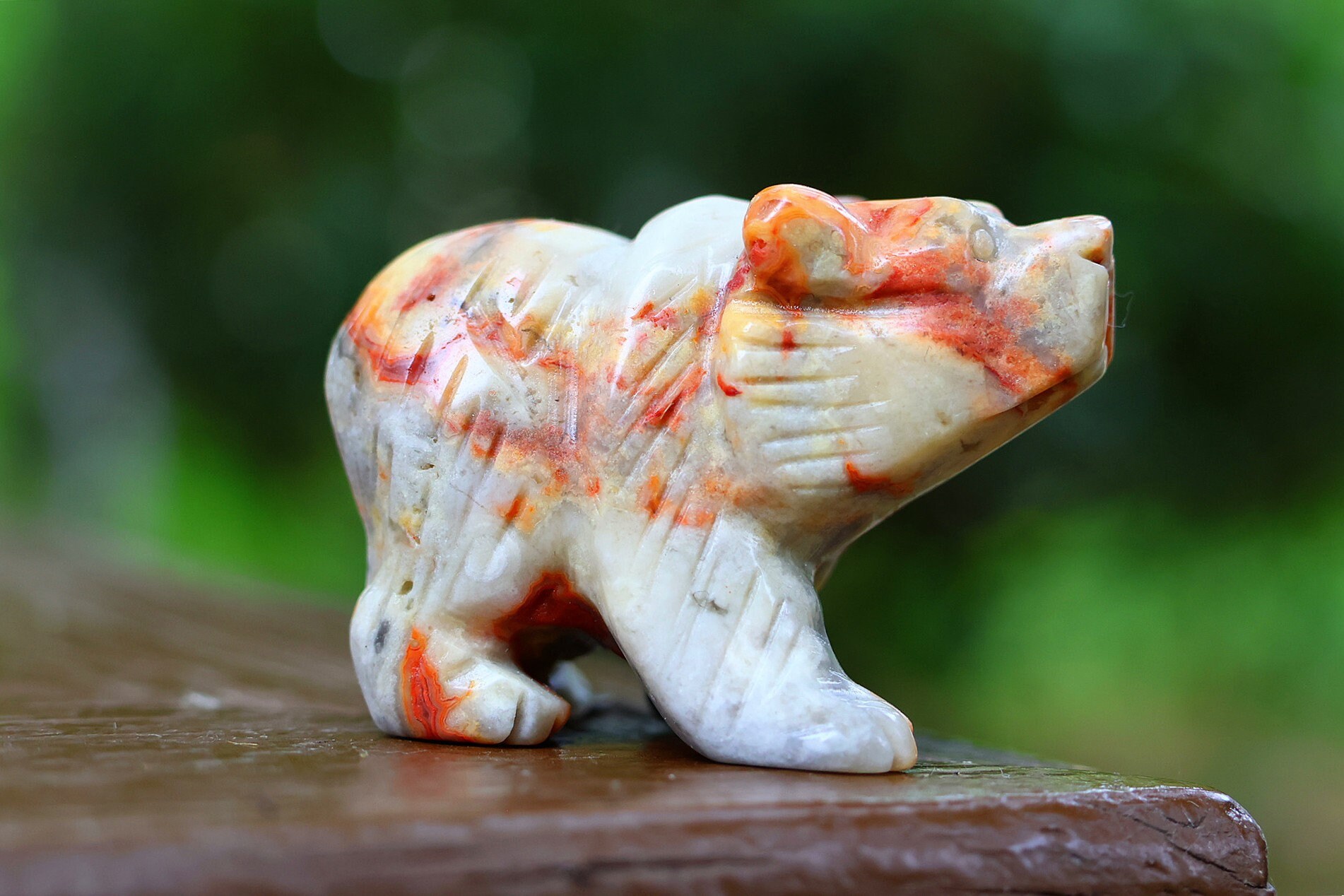 2インチ天然クレイジーアゲートクマ彫刻、クォーツクリスタル