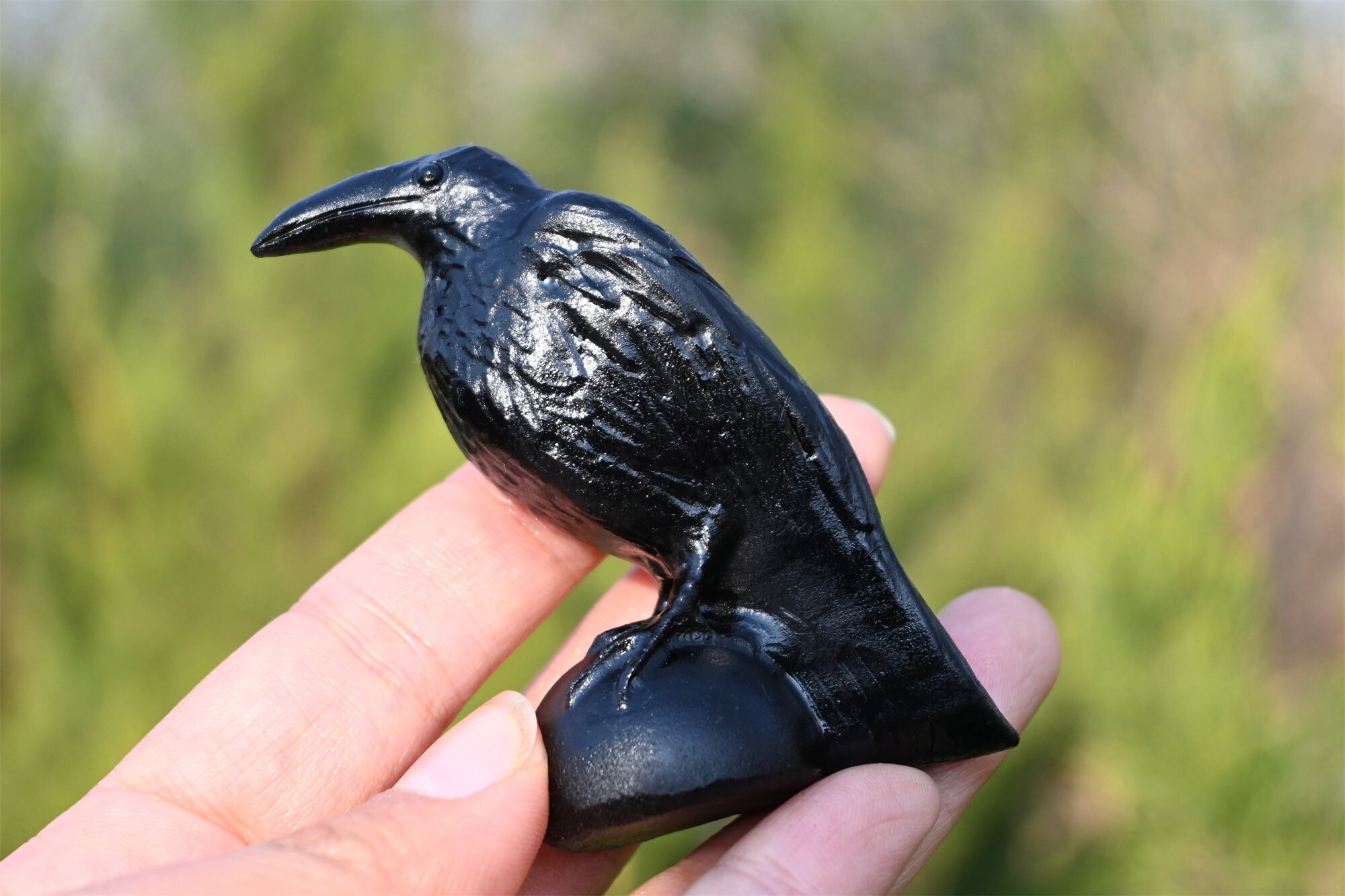 2.6'' Natural Hand Carved Obsidian Crow，quartz Crystal Crow，crow