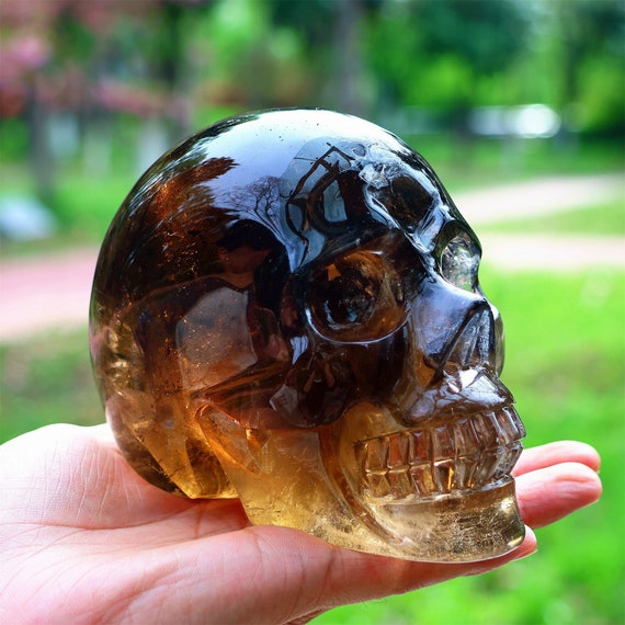 1.53kg 天然スモーキークォーツ スカル装飾、クリスタルスカル