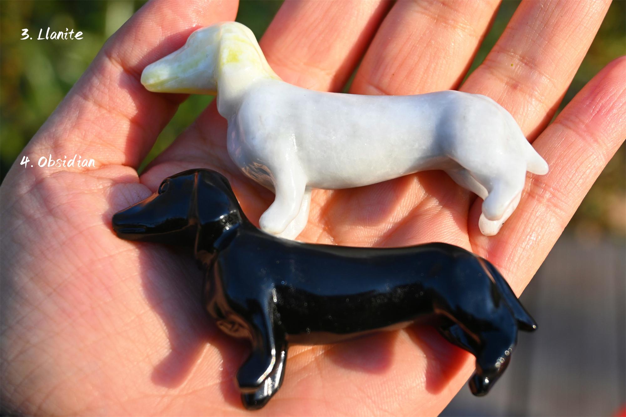3.1'' 天然水晶ダックスフント、水晶、クリスタル犬彫刻、クリスタル