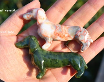 3.1'' 天然水晶ダックスフント、水晶、クリスタル犬彫刻、クリスタル