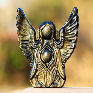 3.5&#39;&#39; Natural Gold Obsidian Fairy，Butterfly fairy carved，Crystal Fairy figurine，Home decor，Crystal gift，Reiki healing
