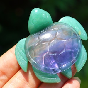 2.4&#39;&#39; Natural Hand carved Fluorite sea turtle，Crystal sea turtle，Sea turtle carving，Crystal decor，Crystal ornament，Crystal healing