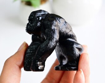 2.6'' 天然彫刻黒曜石コンキム、水晶ゴリラ、クリスタルギフト