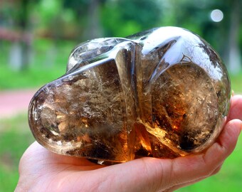 1.53kg 天然スモーキークォーツ スカル装飾、クリスタルスカル