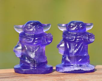 2'' Natural Fluorite Alien carving，Crystal yoda，Alien decor，Crystal gift，Home decor，Crystal healing