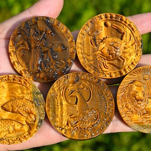 2'' Naturalny wisiorek z konstelacją Tygrysiego Oka, wisiorek z 12 znakami zodiaku, dwanaście konstelacji, prezent kryształowy, wystrój domu, uzdrawianie kryształami