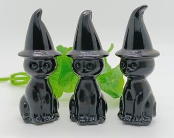 2,8'' natuurlijke hand gesneden Obsidiaan heks kat, kristal decor, Halloween cadeau, kwarts kristal, kristal cadeau, kristallen kattenschedel, kristalgenezing