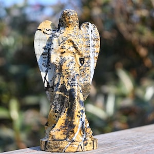 4&#39;&#39; Natural Picture stone Angel，Crystal angel carved，Crystal decor，Angel figurine，Crystal ornament，Crystal gift，Crystal healing