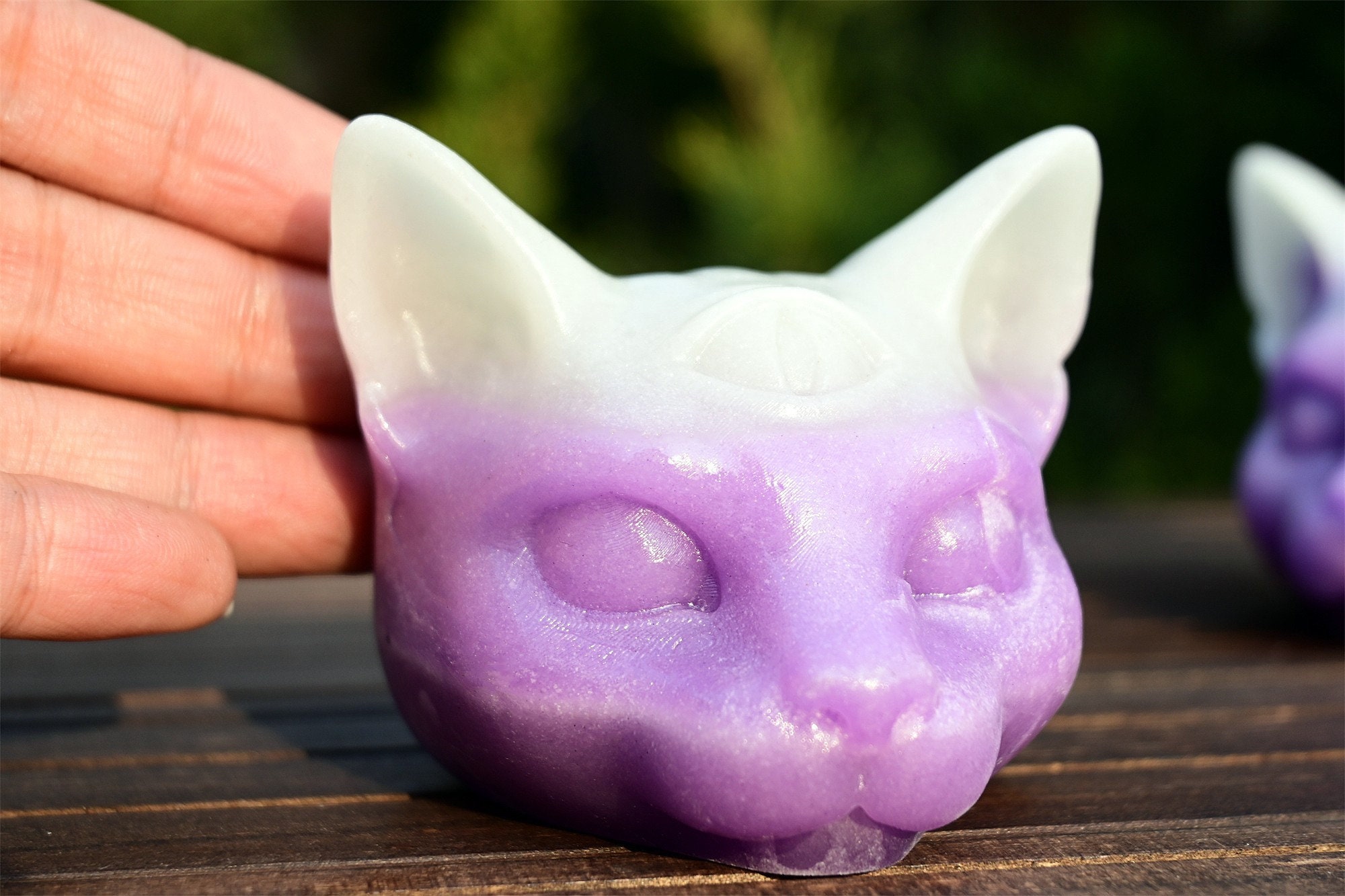 2.8'' 光る石の猫の頭、水晶猫、猫の置物、水晶猫の装飾、猫の彫刻、猫
