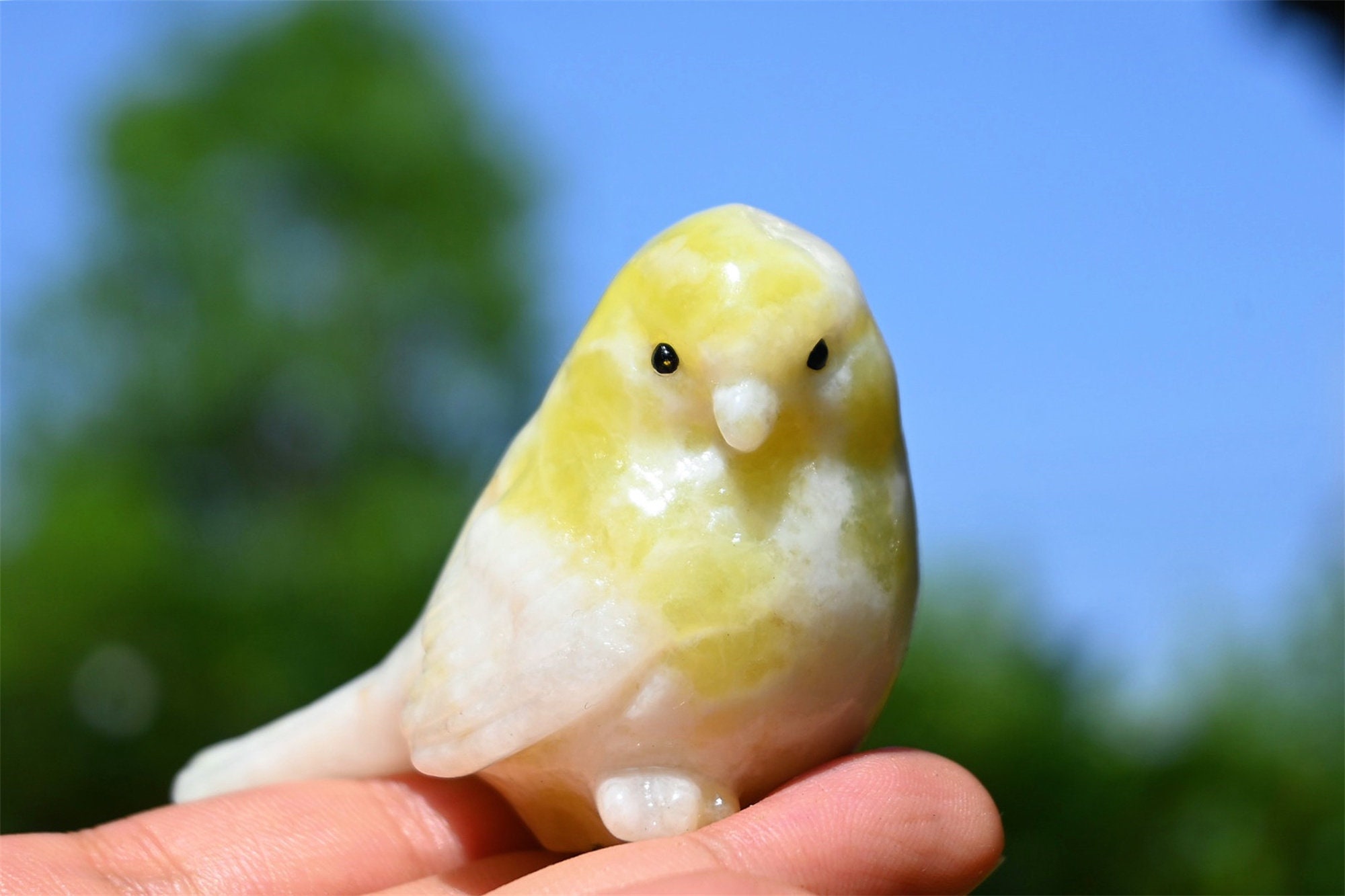 2.4インチ天然翡翠鳥の飾り、クリスタル鳥の彫刻、クリスタル鳥の装飾