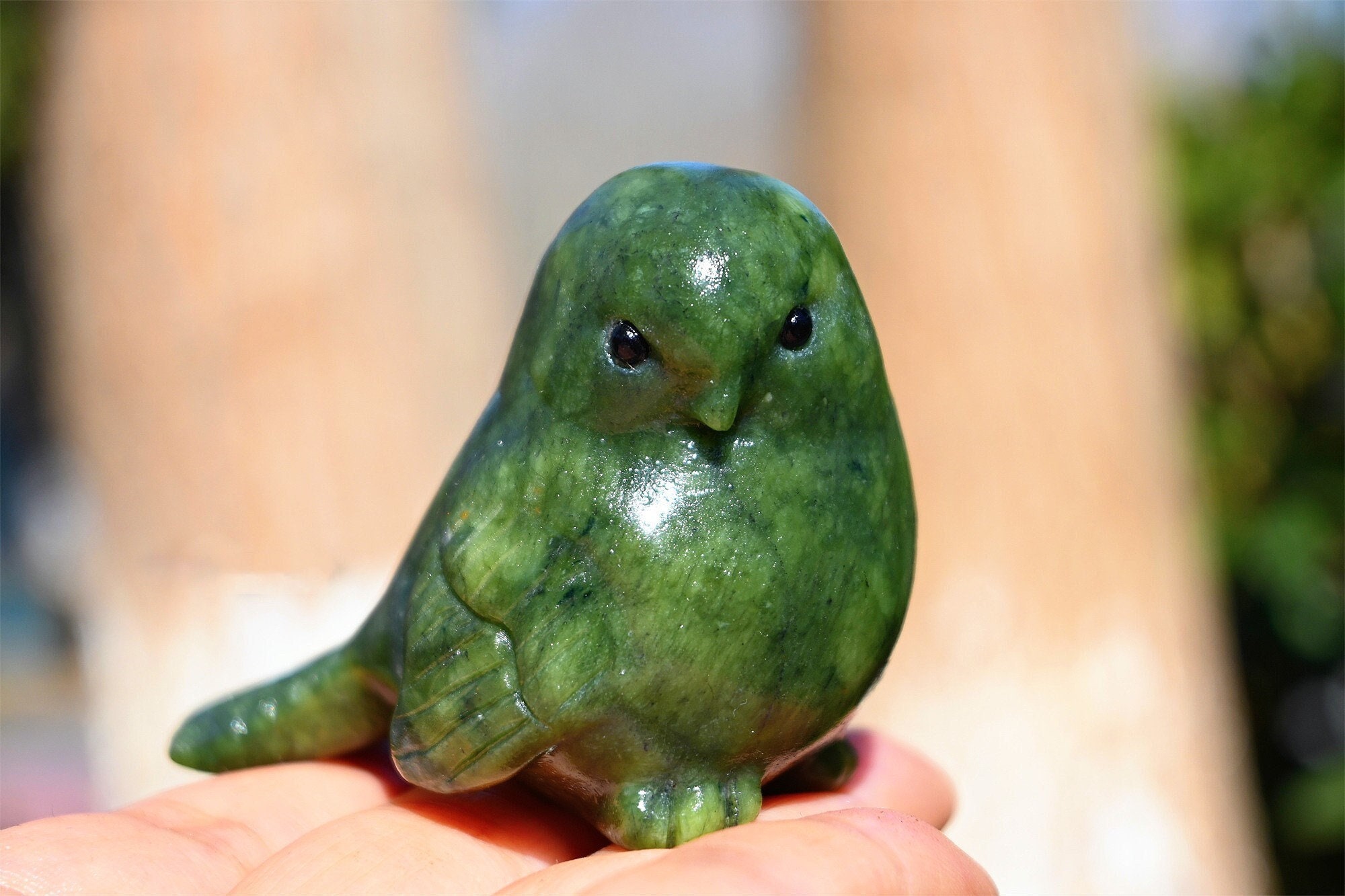 2.6'' Natural Green Jade Bird Carving，crystal Bird，bird Decor