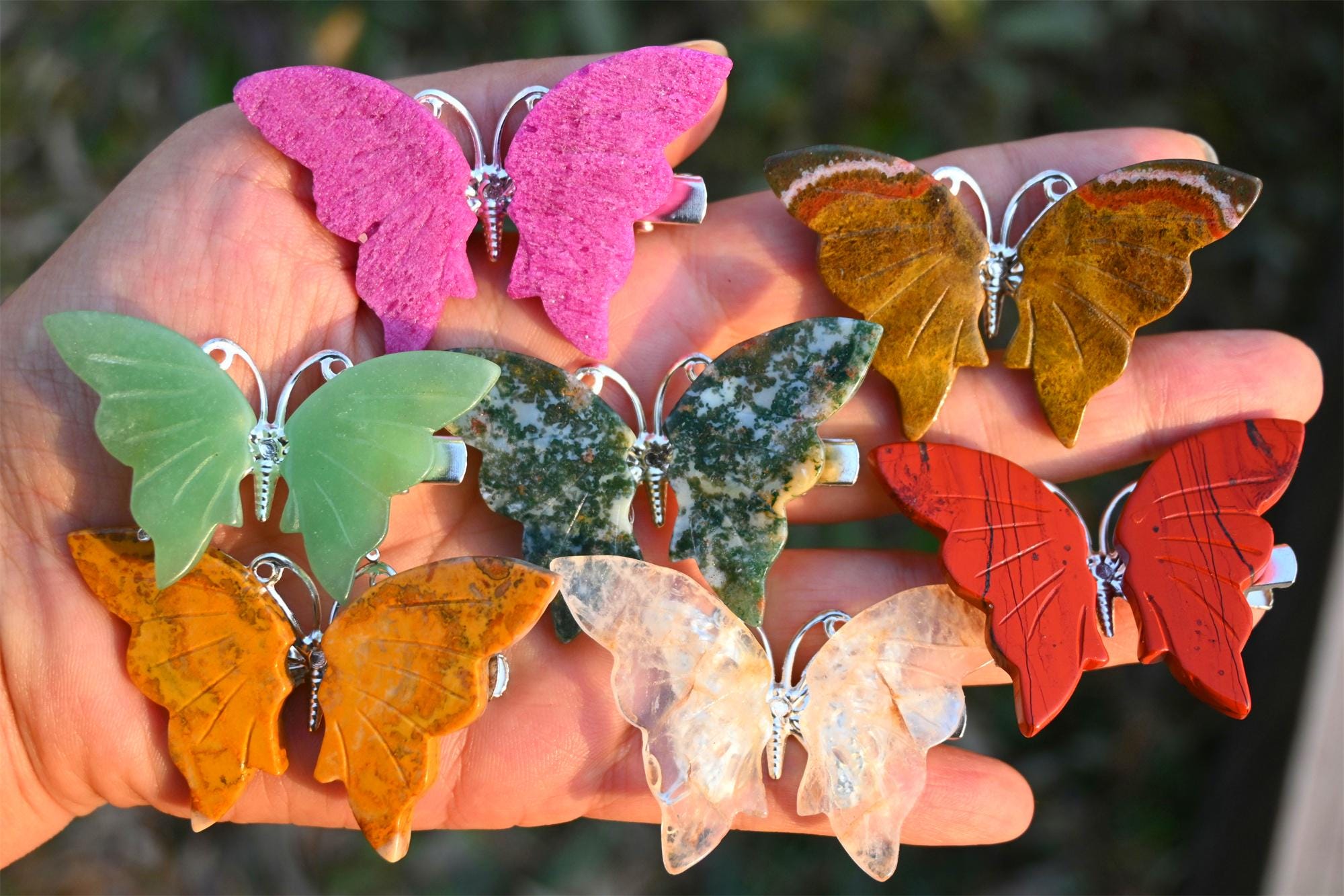 2.2'' Natural Quartz crystal Butterfly Hair clip，Crystal Hair clip，Crystal jewelry，Butterfly fairy figurine，Home decor，Crystal healing