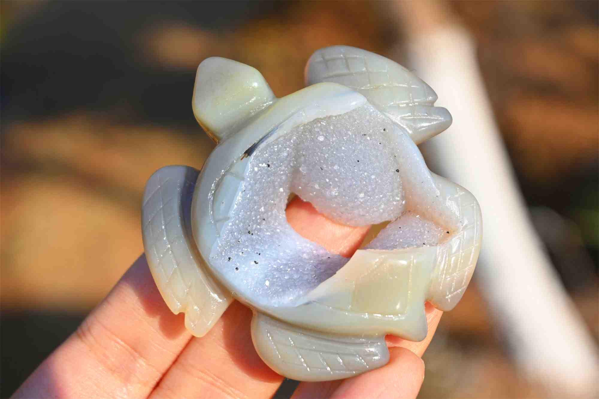 2.3'' 天然ジオード瑪瑙ウミガメ、ウミガメ彫刻、クリスタルギフト