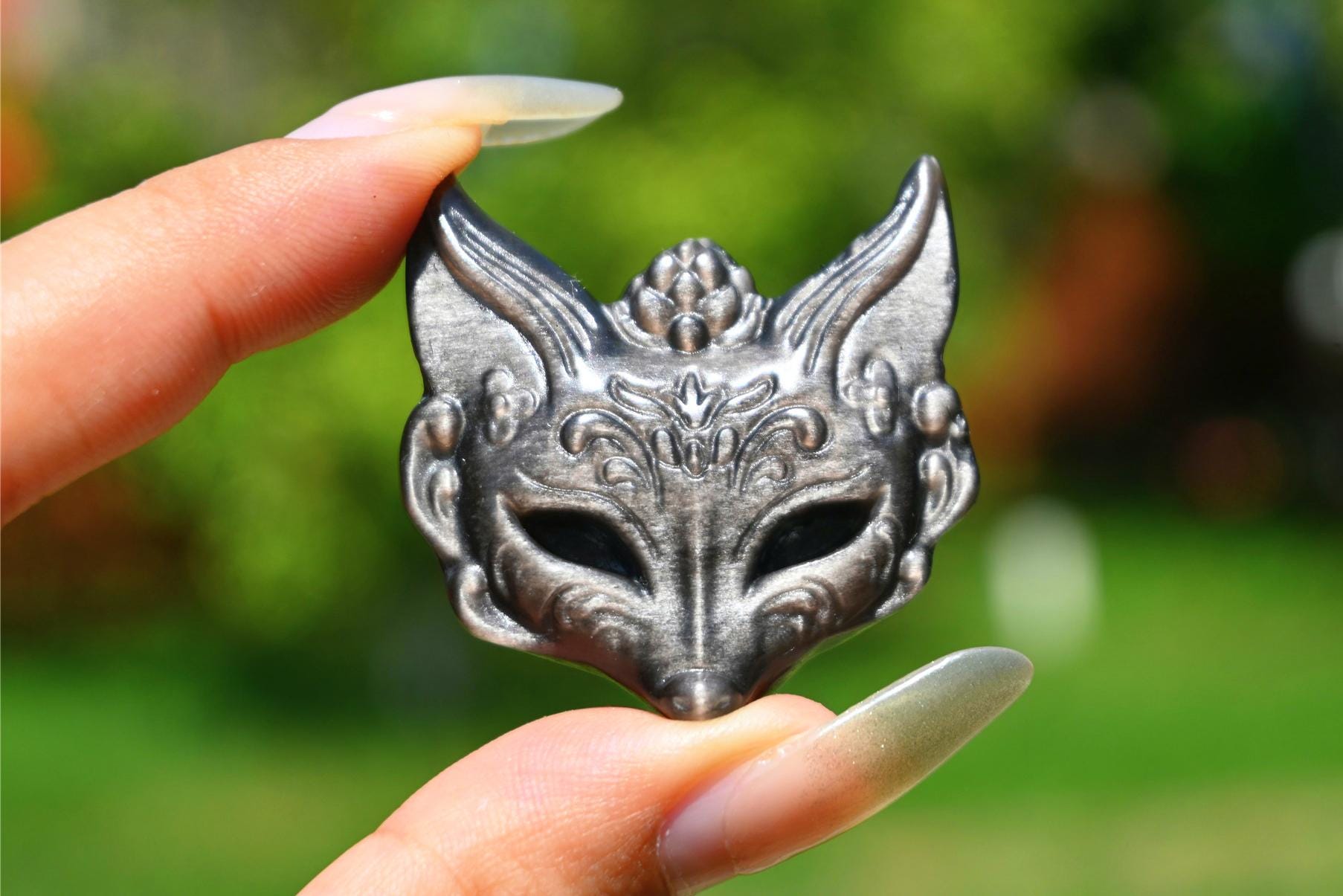 1.5'' Natural Slive obsidian Fox carving，Quartz Crystal fox，Fox figurine，Fox pendant，Home decor，Crystal gift，Crystal ornament，Reiki Healing