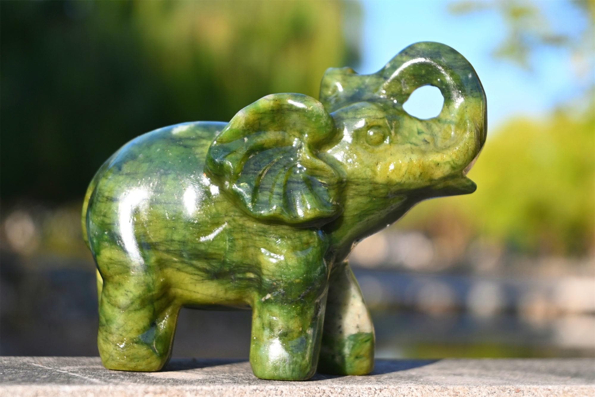 3.8'' Natural Green jade Elephant， Quartz crystal elephant，Crystal Figurine，Crystal ornament，Home decor，Elephant statue，Reiki healing