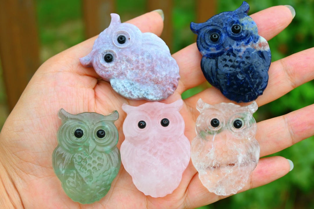 1.9'' Natural Quartz Crystal Owl，crystal Owl Carving，owl