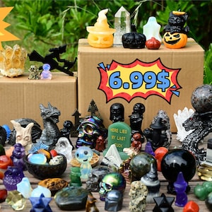 Caja de la suerte de Halloween. Caja sorpresa de cristal de cuarzo, tallada en cristal, rocas y minerales, regalo de Halloween, regalos de sanación Reiki.