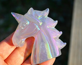 3'' Natural Fluorite Electroplate Unicorn，Quartz crystal Unicorn，Christmas gift，Unicorn figurine，Crystal decor, Crystal Healing