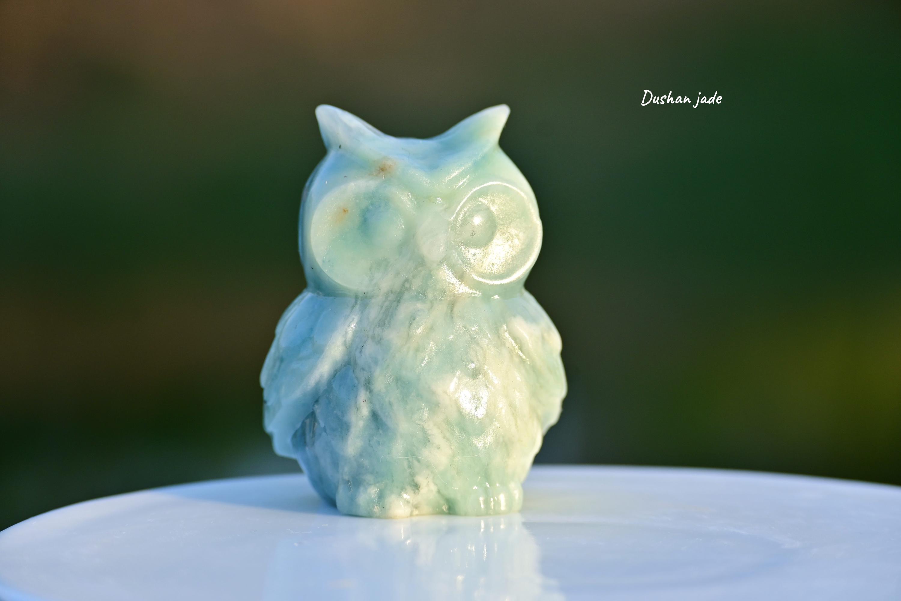 2インチ天然水晶フクロウ、水晶フクロウの彫刻、フクロウの置物、水晶