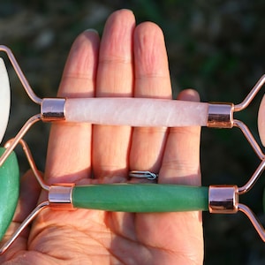 5&#39;&#39; Natural Rose Quartz/Aventurine Massage Tools for Beauty，Facial roller，Rose Quartz Massage Wands，Women Facial massage Reiki，Crystal gift