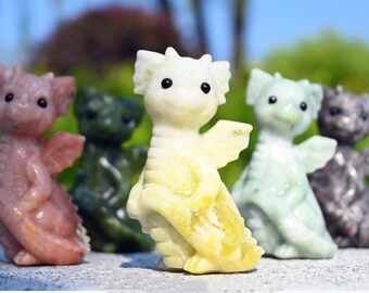 3.2'' 天然水晶ドラゴン、ドラゴンの彫刻、ドラゴンの置物、クリスタル