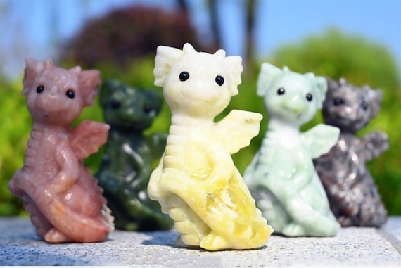 3.2'' 天然水晶ドラゴン、ドラゴンの彫刻、ドラゴンの置物、クリスタル