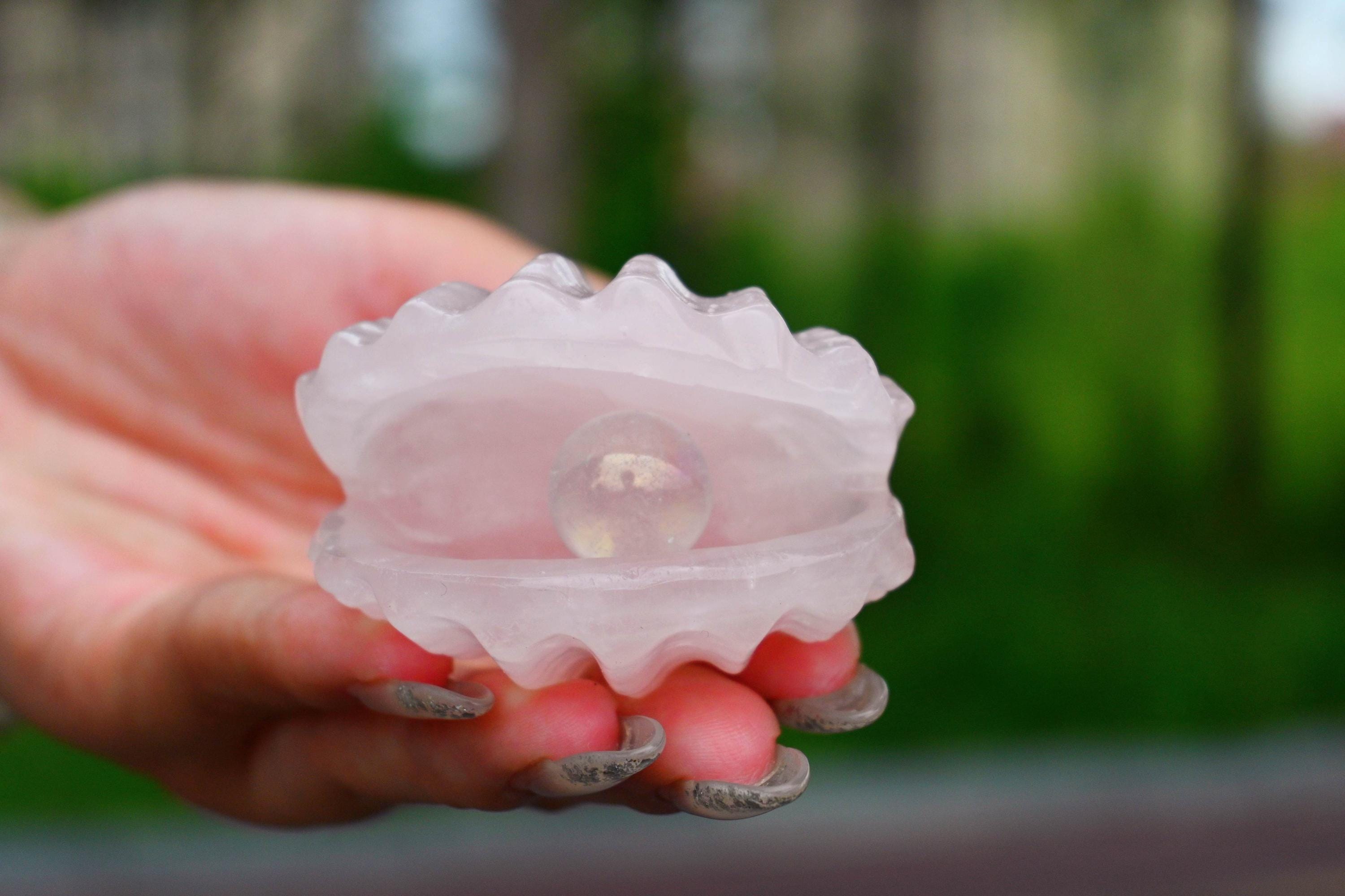 2インチ天然ローズクォーツ貝殻彫刻、クォーツクリスタルシェル