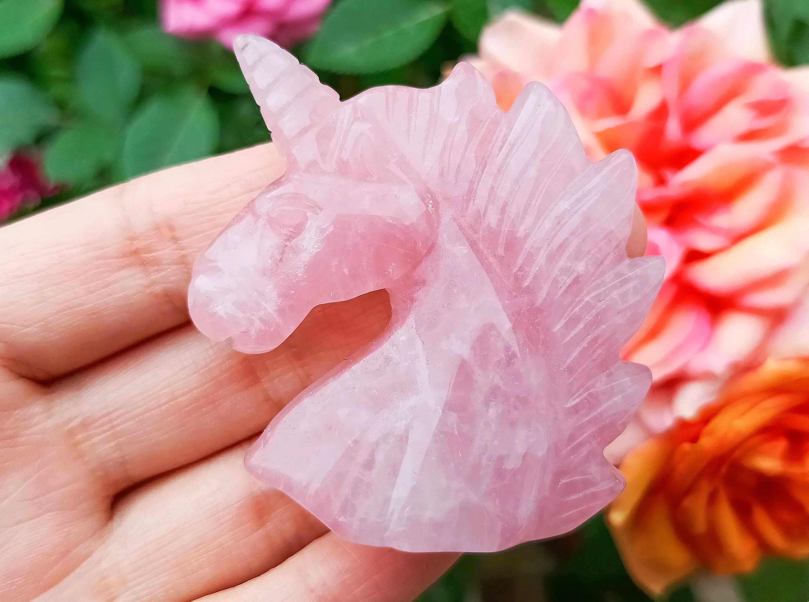 2'' Natural Hand carved Rose quartz Unicorn ,crystal decor,quartz crystal,Crystal gift,Crystal Unicorn ,Crystal healing