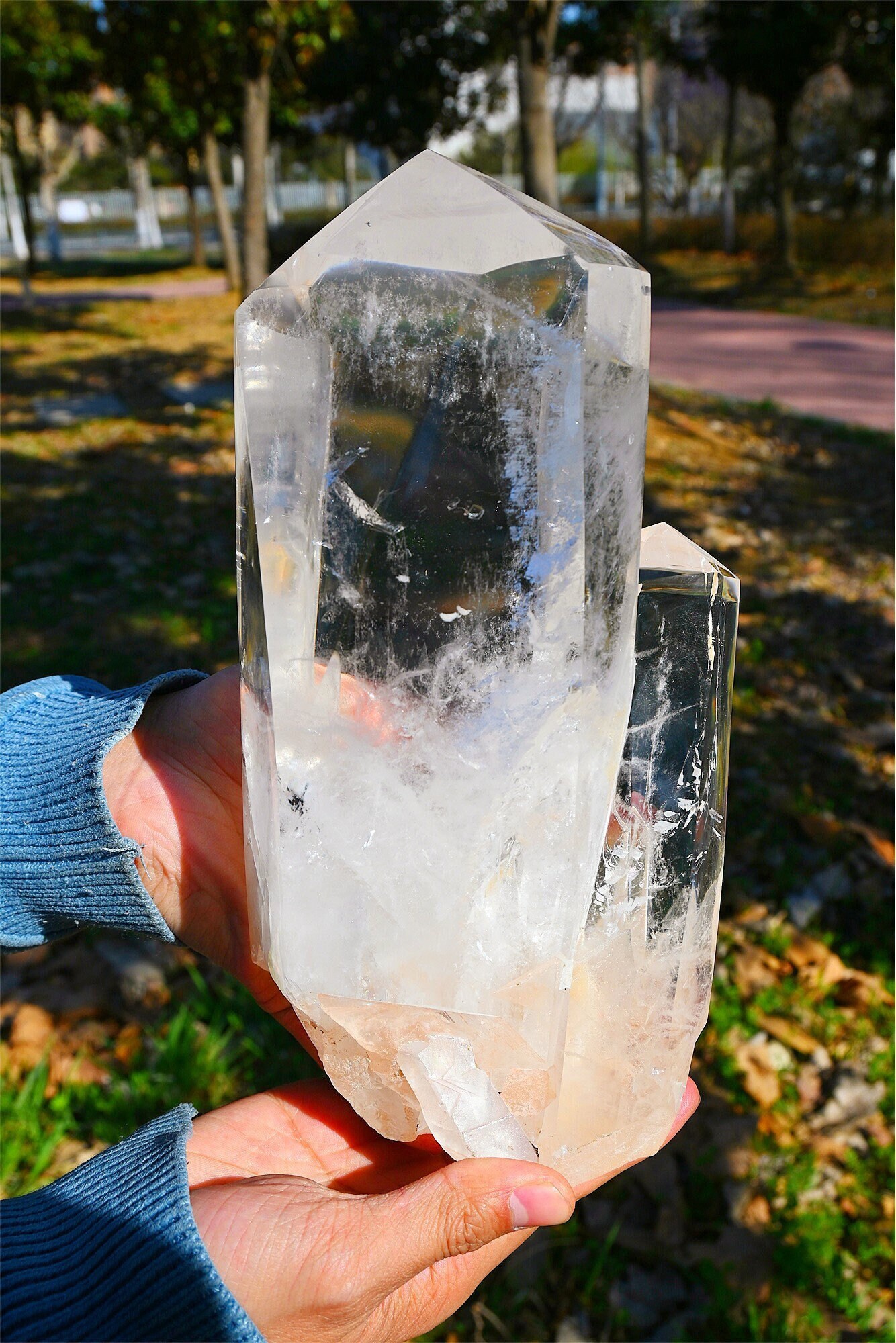 7.3LB 天然クリアクォーツオベリスク、天然ダブルオベリスク