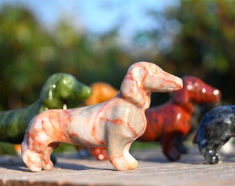 3.1'' 天然水晶ダックスフント、水晶、クリスタル犬彫刻、クリスタル
