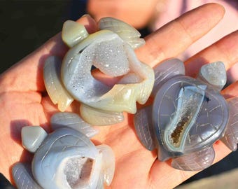 2.3'' 天然ジオード瑪瑙ウミガメ、ウミガメ彫刻、クリスタルギフト