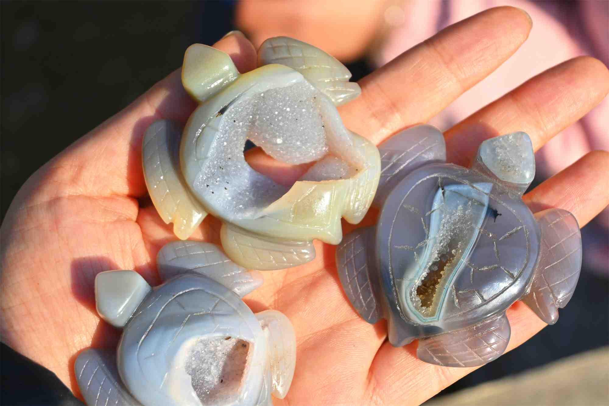 2.3'' 天然ジオード瑪瑙ウミガメ、ウミガメ彫刻、クリスタルギフト