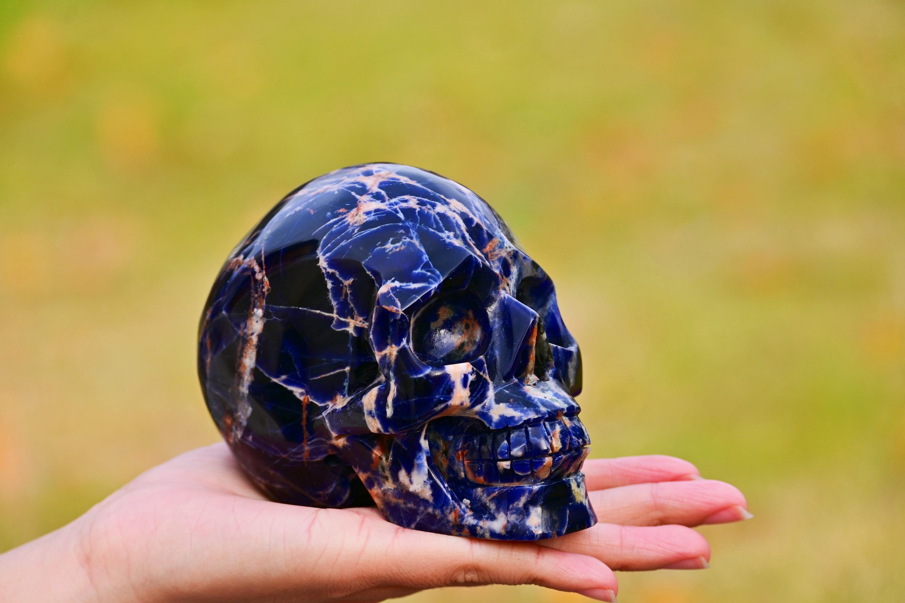 4'' Natural Sodalite Skull，crystal Skull Carving，skull Collector