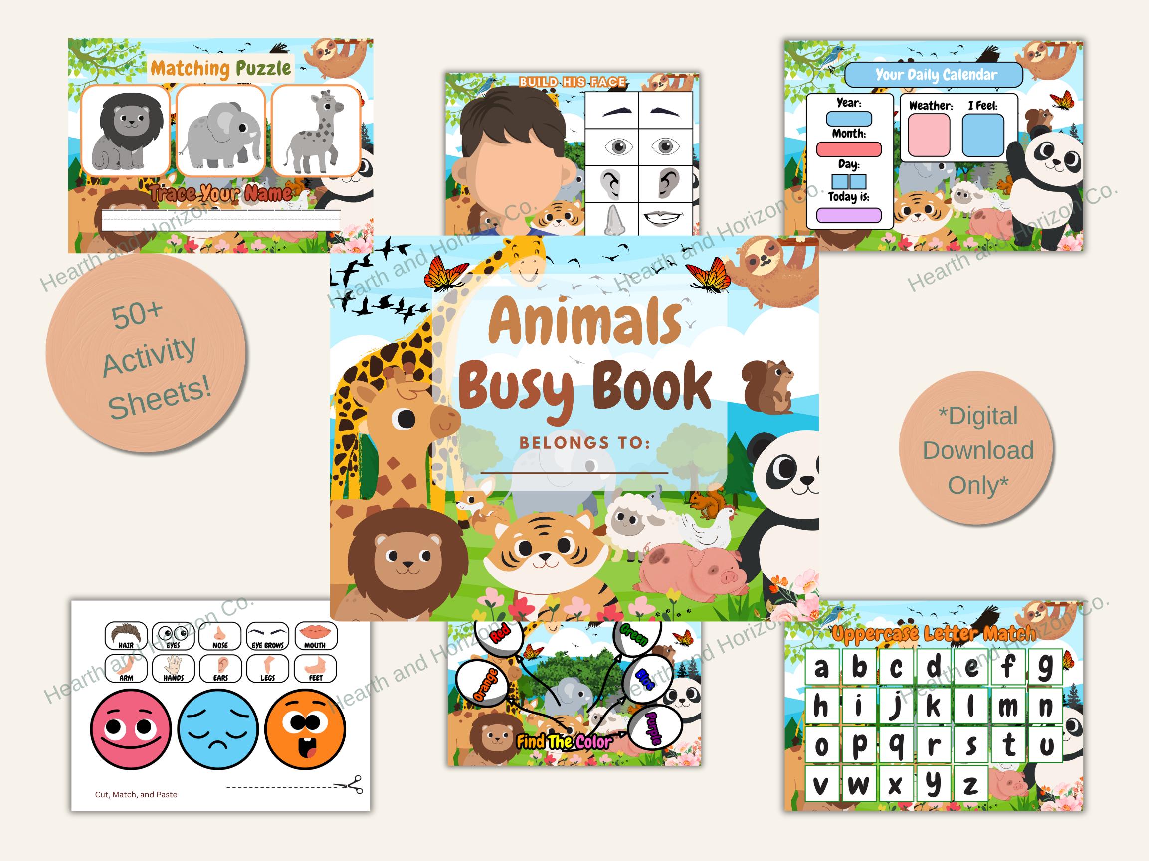 Animals Busy Book for Preschoolers | Cut and Paste Learning Worksheets ...