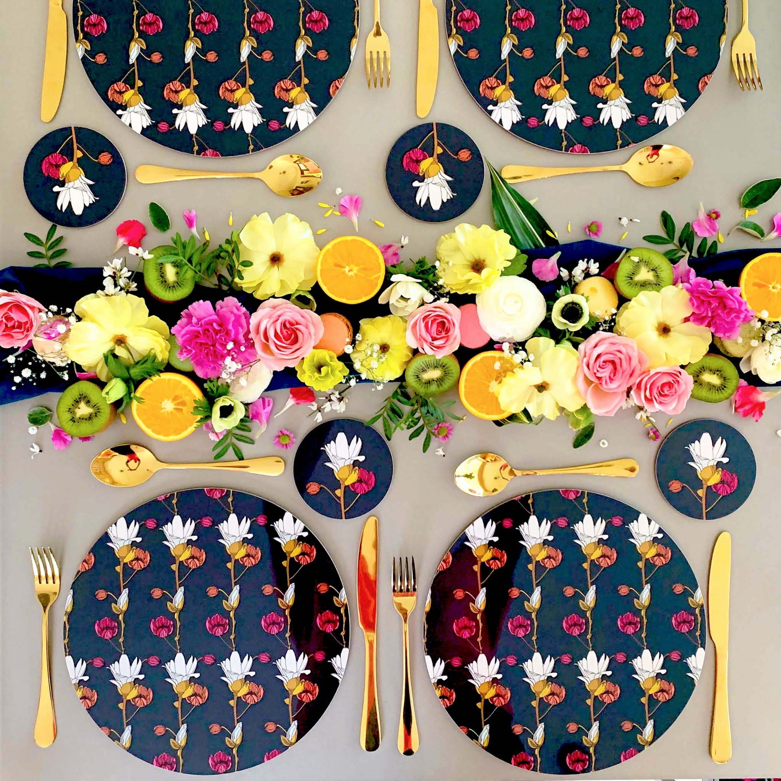 Melamine Round Placemats Large Table mat Flower Design Etsy