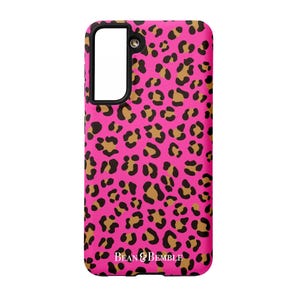 Pink leopard print phone case, Tough Android phone case, Shockproof Phone Cover, Hot pink phone case, Animal print iPhone case