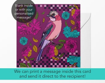 Personalised card, Bird greeting card, Birthday card for her, Floral art cards, Blank inside note card, Pretty greeting card, Grandma card