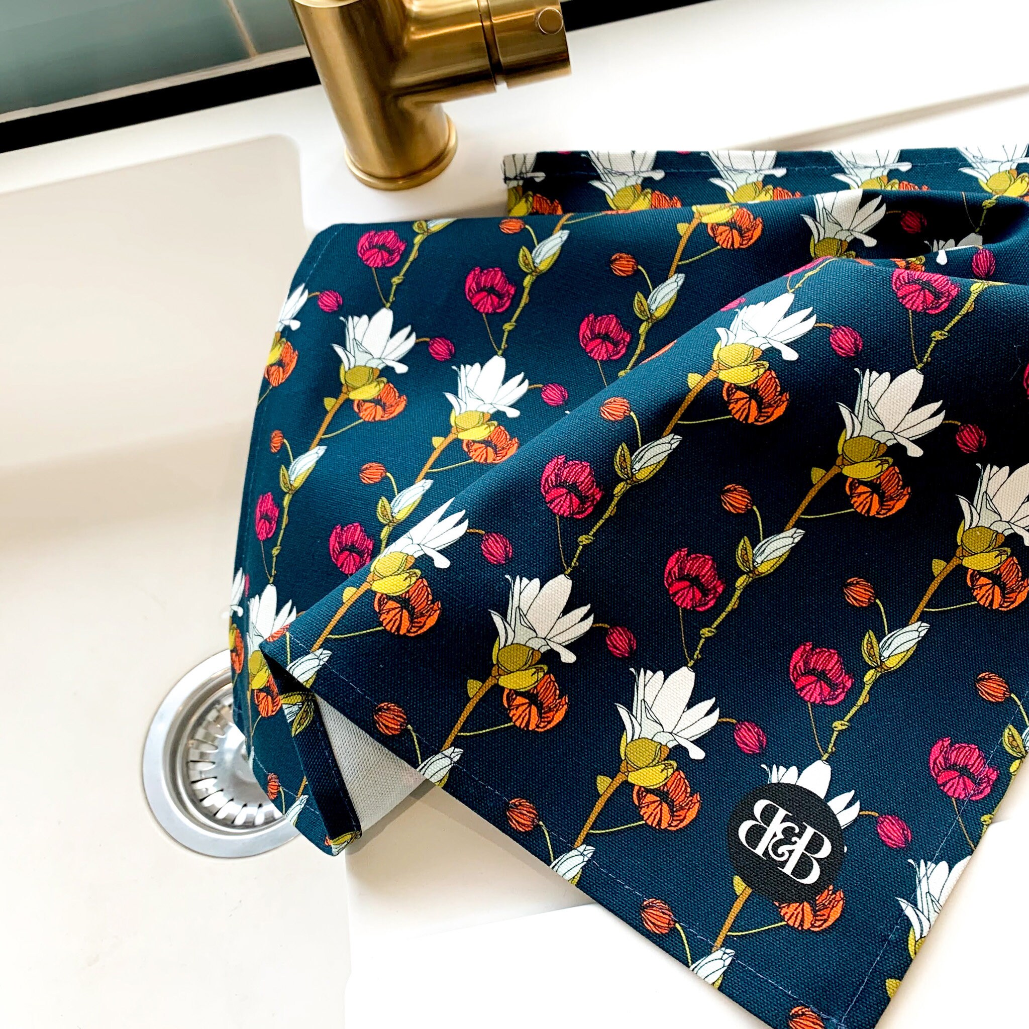 Handmade Tea Towel Beautiful Flower Design Made in the UK Etsy