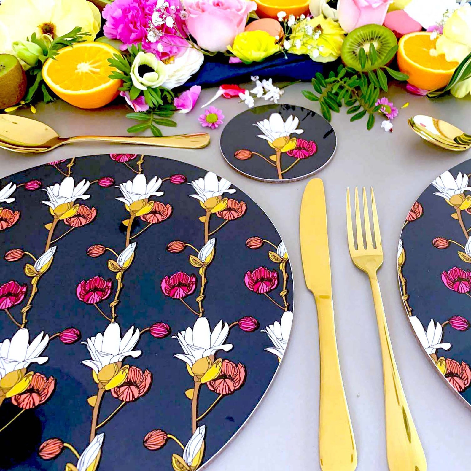 Melamine Round Placemats Large Table mat Flower Design Etsy