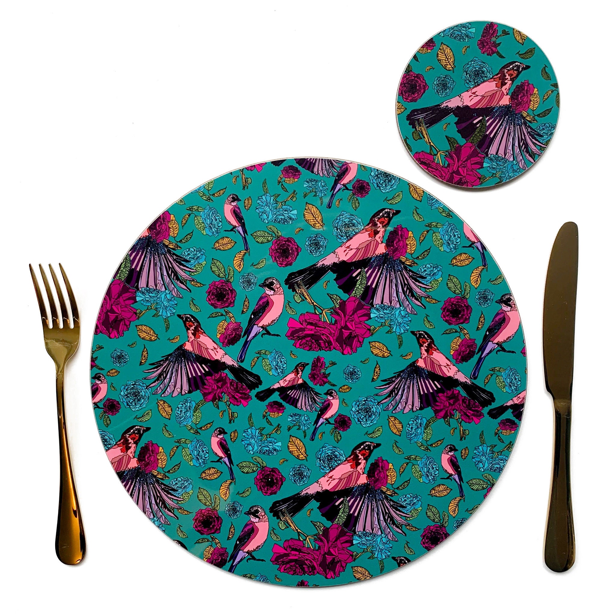 Melamine Tableware Large Round Placemat Pink Roses Floral Etsy