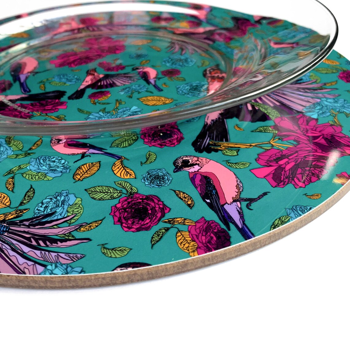 Melamine Tableware Large Round Placemat Pink Roses Floral Etsy