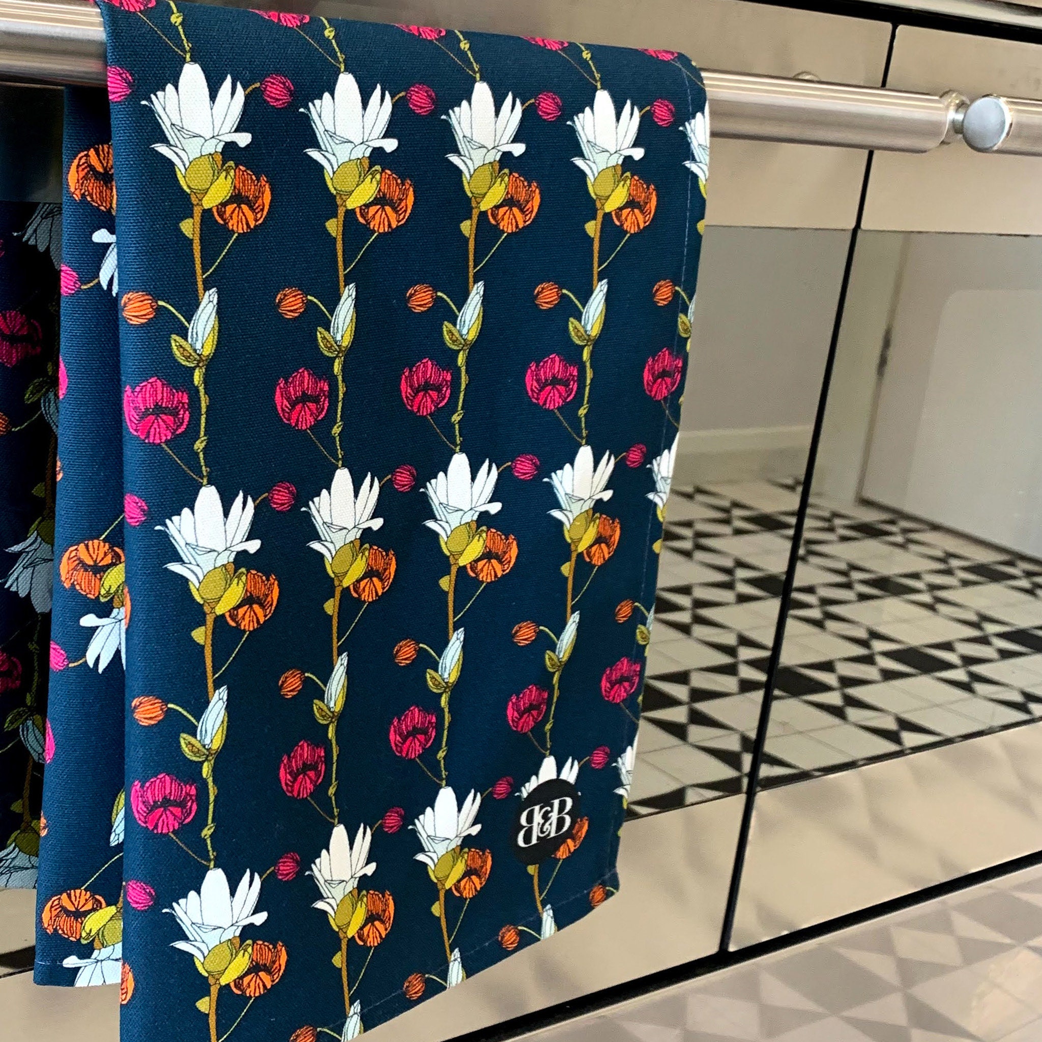 Handmade Tea Towel Beautiful Flower Design Made in the UK Etsy UK