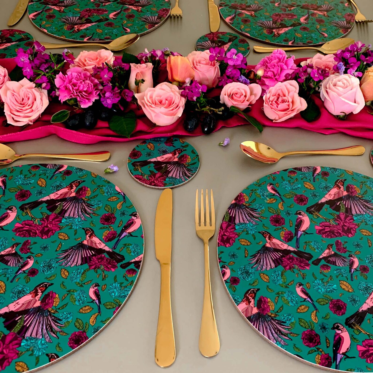 Melamine Tableware Large Round Placemat Pink Roses Floral Etsy