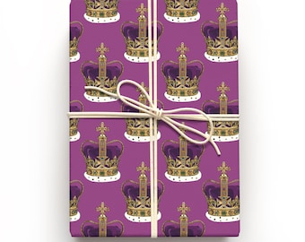 Crown wrapping paper, Purple gift wrap, Royal party, Queen gifts for women, Royal birthday theme party, Grandma wrapping paper