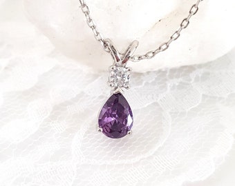 Amethyst Necklace, Silver Pendant Necklace, Amethyst Pendant, Minimalist Gemstone Necklace, Purple Birthstone Necklace, Gift for her Jewelry