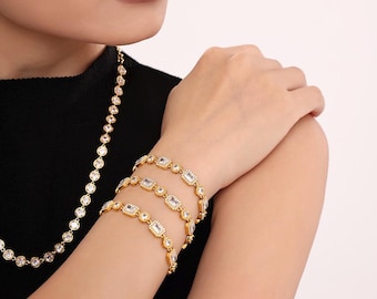 Golden Bracelet with Zircon Stones, Stainless steel bracelet in gold with CZ diamond imitation, gold jewelry for her, jewellery gift