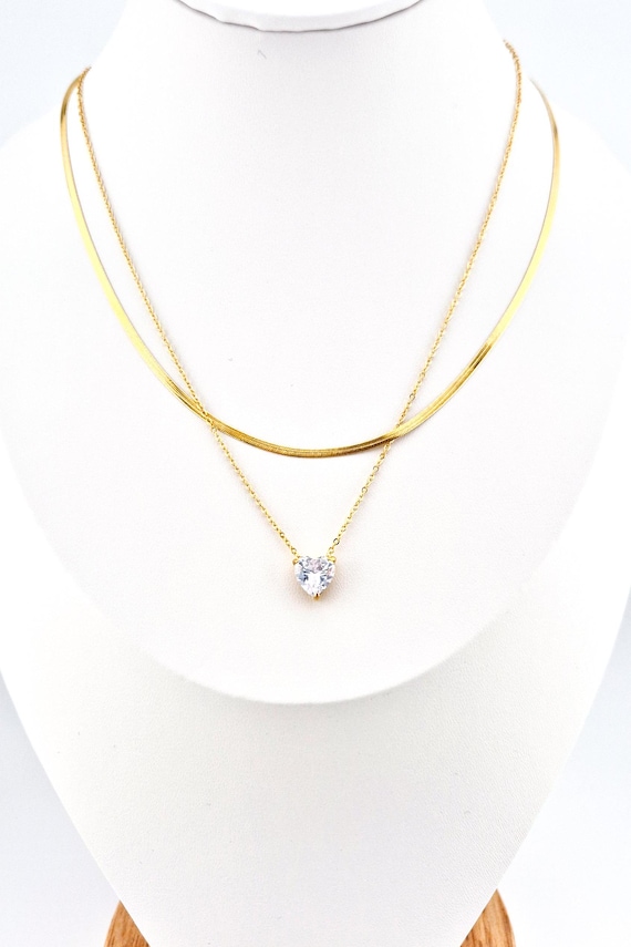Layering necklace, heart necklace, minimalist necklace, necklace set, necklace stack, gold layer necklace, collier, Halskette, gold necklace