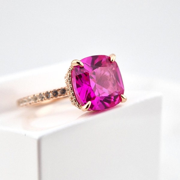 hot pink sapphire ring rosegold, Rosa Saphir Ring Rosegold, Edelstein Ring mit Rosa Saphir, Silber Schmuck Rosegold, september jewelry