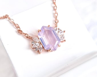 Rose Gold Lavender Quartz Necklace: Sterling Silver Zircon Pendant